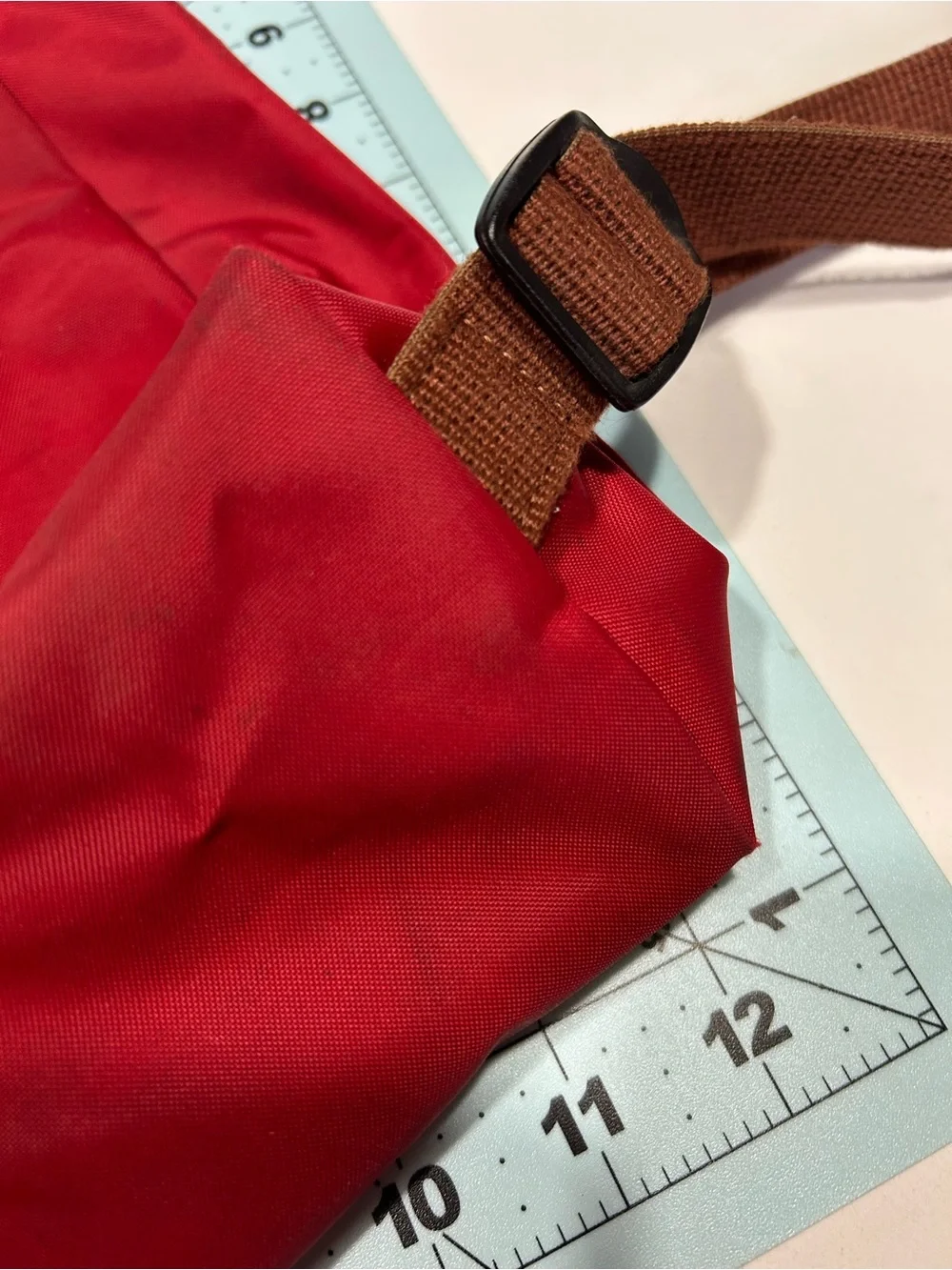 Longchamp Red Nylon Backpack with Brown Leather Flap